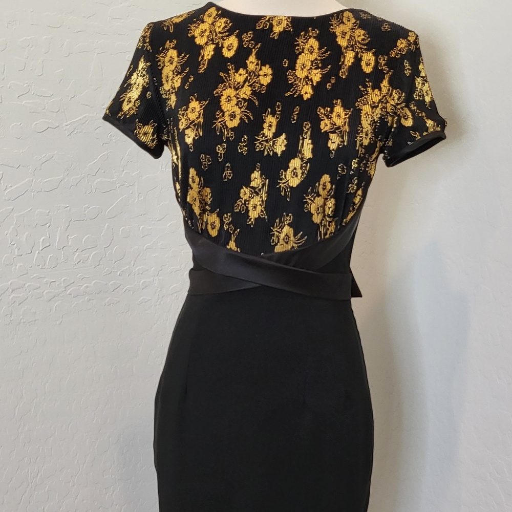 Bettie Page Black and Gold Pencil Dress